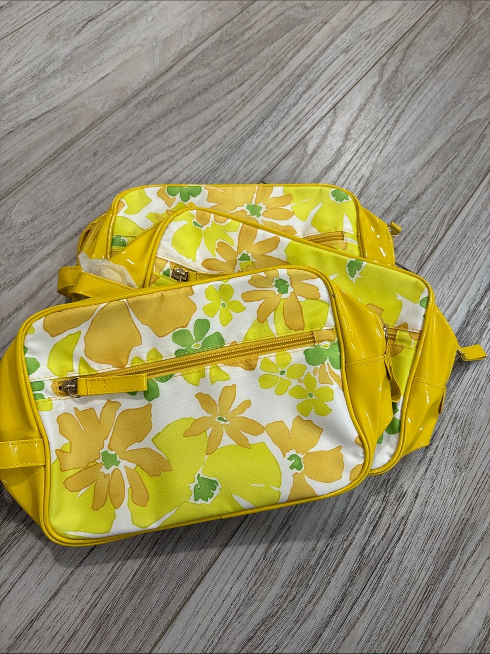 Elizabeth Arden Yellow Floral Bag with Front Zip Pocket